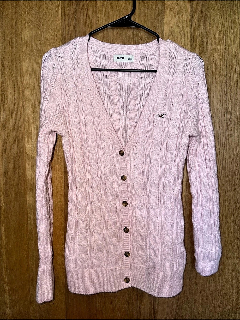 Hollister Cable Knit V-Neck Cardigan in Pink Size Small Like